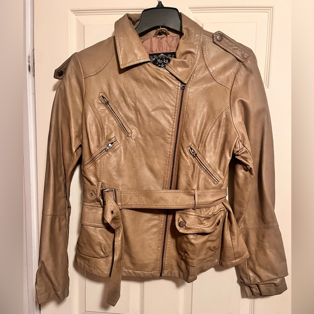 MO-KA Women's Tan Leather Jacket